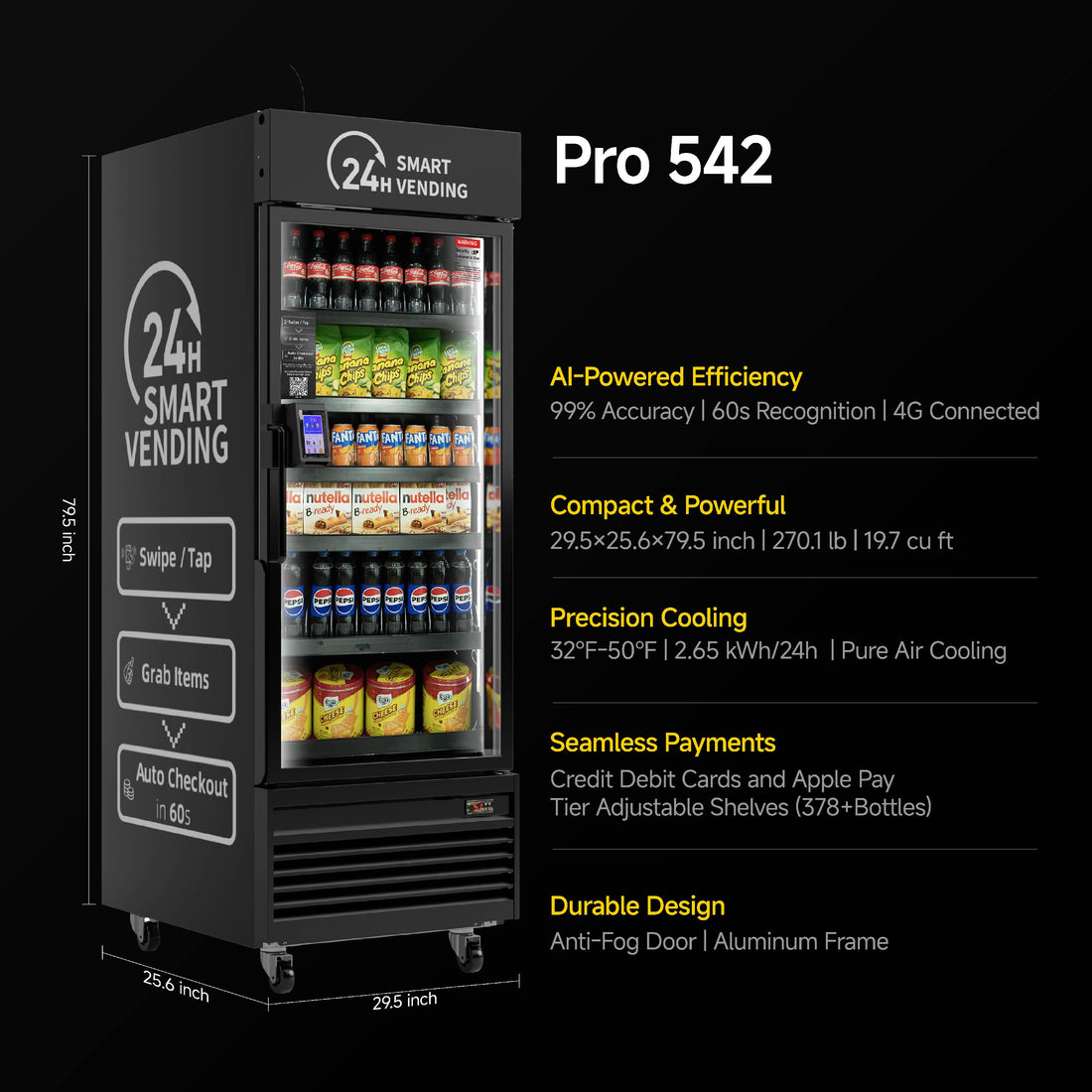 HAHA AI Vending Pro 542 | キャッシュレス - 378本のボトルを収納できる24時間年中無休のGrab &amp; Go Vending 